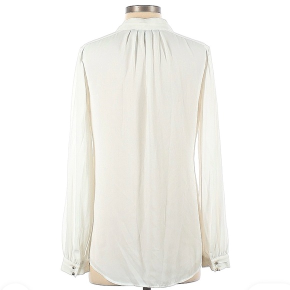White House Black Market Cream Long Sleeve Blouse with Mandarin Collar - Picture 2 of 8